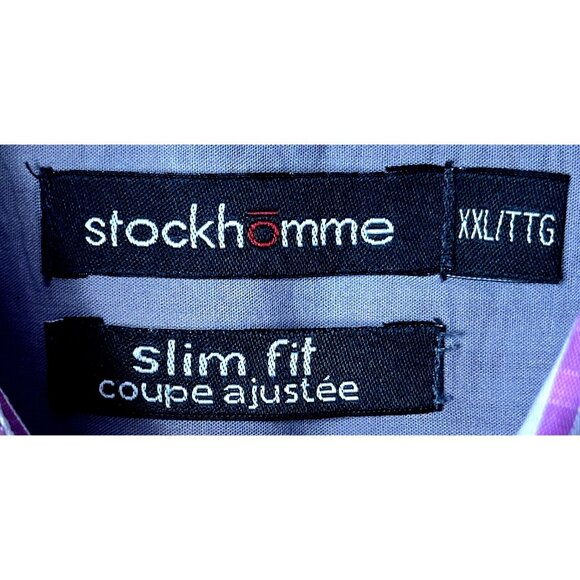 Stockhomme Mens Shirt Slim Fit Casual Short Sleeve Purple Plaid Size XXL - Picture 6 of 9